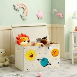 SONGMICS Boîte De Rangement, Bac Pliable, Coffre Pour Jouets, Organisateur Avec Deux Poignées Et Couvercle, Pour Salle De Jeux, Chambre à Coucher, Placard, Crèche, Beige RFB003W01 - Beige -SONGMICS Soldes 55296523 3
