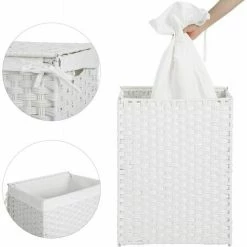 SONGMICS Panier à Linge De 90L, Tissé à La Main, Corbeille à Vêtements En Rotin Synthétique, Avec Couvercle Et Poignées, Pliable, Sac Intérieur Amovible, Blanc LCB51WT -SONGMICS Soldes 55296542 3