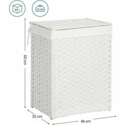 SONGMICS Panier à Linge De 90L, Tissé à La Main, Corbeille à Vêtements En Rotin Synthétique, Avec Couvercle Et Poignées, Pliable, Sac Intérieur Amovible, Blanc LCB51WT -SONGMICS Soldes 55296542 5