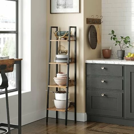 Étagère échelle, Bibliothèque à 4 Niveaux, Meuble De Rangement Sur Pied, Pour Salon, Chambre, Cuisine, Cadre En Acier, Facile à Assembler, Style Industriel, Marron Rustique Et Noir Par SONGMICS LLS108B01 - Marron Rustique Et Noir 5 Étagère échelle, Bibliothèque à 4 Niveaux, Meuble De Rangement Sur Pied, Pour Salon, Chambre, Cuisine, Cadre En Acier, Facile à Assembler, Style Industriel, Marron Rustique Et Noir Par SONGMICS LLS108B01 - Marron Rustique Et Noir – Image 3