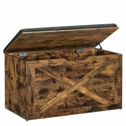 Banc à Chaussures, Coffre De Rangement, Avec Coussin Rembourré, Meuble D’entrée, Style Imitation Grange, 76 X 40 X 48 Cm, Marron Rustique Par SONGMICS LHS056X01 - Marron Rustique