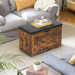 Banc à Chaussures, Coffre De Rangement, Avec Coussin Rembourré, Meuble D’entrée, Style Imitation Grange, 76 X 40 X 48 Cm, Marron Rustique Par SONGMICS LHS056X01 - Marron Rustique -SONGMICS Soldes 55297022 4