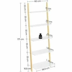 Étagère échelle à 5 Niveaux, Bibliothèque, Rangement, Pour Salon, Chambre, Bureau, Cuisine, Cadre En Bois, Montage Facile, étagère Inclinée Contre Le Mur, Blanc Mat Et Couleur Boisée Par SONGMICS LLS201N01 - Blanc Mat Et Couleur Boisée -SONGMICS Soldes 55297024 5