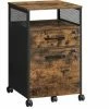 VASAGLE Caisson De Bureau Avec 2 Tiroirs Verrouillables, Meuble De Rangement De Bureau, Avec Roulettes, Compartiment Ouvert, Cadre En Acier, Style Industriel, Marron Rustique Et Noir Par SONGMICS OFC077B01 - Marron Rustique Et Noir -SONGMICS Soldes 55297764 1