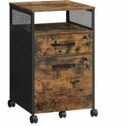 VASAGLE Caisson De Bureau Avec 2 Tiroirs Verrouillables, Meuble De Rangement De Bureau, Avec Roulettes, Compartiment Ouvert, Cadre En Acier, Style Industriel, Marron Rustique Et Noir Par SONGMICS OFC077B01 - Marron Rustique Et Noir