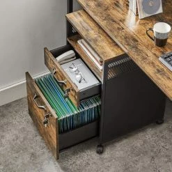 VASAGLE Caisson De Bureau Avec 2 Tiroirs Verrouillables, Meuble De Rangement De Bureau, Avec Roulettes, Compartiment Ouvert, Cadre En Acier, Style Industriel, Marron Rustique Et Noir Par SONGMICS OFC077B01 - Marron Rustique Et Noir -SONGMICS Soldes 55297764 3