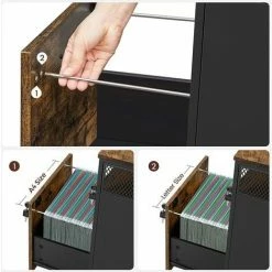 VASAGLE Caisson De Bureau Avec 2 Tiroirs Verrouillables, Meuble De Rangement De Bureau, Avec Roulettes, Compartiment Ouvert, Cadre En Acier, Style Industriel, Marron Rustique Et Noir Par SONGMICS OFC077B01 - Marron Rustique Et Noir -SONGMICS Soldes 55297764 4