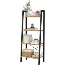 Meuble De Rangement, Étagère Échelle, Bibliothèque à 4 Niveaux, Cadre En Métal, Montage Facile, Pour Salon, Chambre, Cuisine, Marron Miel Et Noir Par SONGMICS LLS044B05 - Marron Miel Et Noir