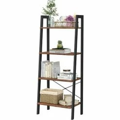 Meuble De Rangement, Étagère Échelle, Bibliothèque à 4 Niveaux, Cadre En Métal, Montage Facile, Pour Salon, Chambre, Cuisine, Marron Noisette Et Noir Par SONGMICS LLS044B03 - Marron Noisette Et Noir