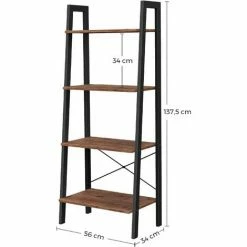 Meuble De Rangement, Étagère Échelle, Bibliothèque à 4 Niveaux, Cadre En Métal, Montage Facile, Pour Salon, Chambre, Cuisine, Marron Noisette Et Noir Par SONGMICS LLS044B03 - Marron Noisette Et Noir -SONGMICS Soldes 55297780 5