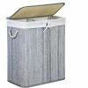 SONGMICS Panier à Linge En Bambou, Double Compartiment, Couvercle, Doublure Amovible, Poignée En Coton, 100L, Gris Affligé LCB74GW - Gris -SONGMICS Soldes 55298082 1