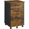 VASAGLE Caisson Bureau 3 Tiroirs, Avec 2 Tiroirs En Tissu, 1 Tiroir En Bois, Table De Chevet, Petit Meuble De Rangement Avec Roulettes, Pour Bureau, Chambre, Salon, Marron Rustique Et Noir Par SONGMICS OFC046B01 - Marron Rustique Et Noir -SONGMICS Soldes 55298083 1