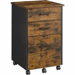 VASAGLE Caisson Bureau 3 Tiroirs, Avec 2 Tiroirs En Tissu, 1 Tiroir En Bois, Table De Chevet, Petit Meuble De Rangement Avec Roulettes, Pour Bureau, Chambre, Salon, Marron Rustique Et Noir Par SONGMICS OFC046B01 - Marron Rustique Et Noir