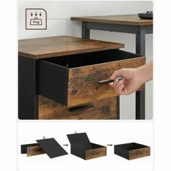 VASAGLE Caisson Bureau 3 Tiroirs, Avec 2 Tiroirs En Tissu, 1 Tiroir En Bois, Table De Chevet, Petit Meuble De Rangement Avec Roulettes, Pour Bureau, Chambre, Salon, Marron Rustique Et Noir Par SONGMICS OFC046B01 - Marron Rustique Et Noir -SONGMICS Soldes 55298083 3