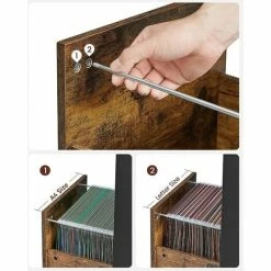 VASAGLE Caisson Bureau 3 Tiroirs, Avec 2 Tiroirs En Tissu, 1 Tiroir En Bois, Table De Chevet, Petit Meuble De Rangement Avec Roulettes, Pour Bureau, Chambre, Salon, Marron Rustique Et Noir Par SONGMICS OFC046B01 - Marron Rustique Et Noir -SONGMICS Soldes 55298083 4