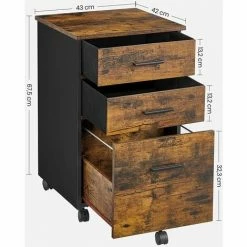 VASAGLE Caisson Bureau 3 Tiroirs, Avec 2 Tiroirs En Tissu, 1 Tiroir En Bois, Table De Chevet, Petit Meuble De Rangement Avec Roulettes, Pour Bureau, Chambre, Salon, Marron Rustique Et Noir Par SONGMICS OFC046B01 - Marron Rustique Et Noir -SONGMICS Soldes 55298083 5