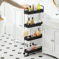 SONGMICS Chariot Fin, Étagère De Cuisine à 4 Niveaux, Chariot De Salle De Bain Pour Petit Espace, Avec Roulettes Et Poignées, 40 X 13,5 X 93 Cm, Noir KSC018B01 - Noir -SONGMICS Soldes 55314480 3