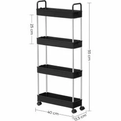 SONGMICS Chariot Fin, Étagère De Cuisine à 4 Niveaux, Chariot De Salle De Bain Pour Petit Espace, Avec Roulettes Et Poignées, 40 X 13,5 X 93 Cm, Noir KSC018B01 - Noir -SONGMICS Soldes 55314480 5