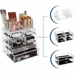 SONGMICS 3 En 1 Organiseur De Maquillage Boîte De Rangement Cosmétique En Acrylique Présentoirs Rouge à Lèvres Vernis à Ongles Bijoux 24 X 13,5 X 30 Cm Cadeau Noel JKA008TP - Transparent -SONGMICS Soldes 55314482 4
