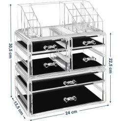 SONGMICS 3 En 1 Organiseur De Maquillage Boîte De Rangement Cosmétique En Acrylique Présentoirs Rouge à Lèvres Vernis à Ongles Bijoux 24 X 13,5 X 30 Cm Cadeau Noel JKA008TP - Transparent -SONGMICS Soldes 55314482 5