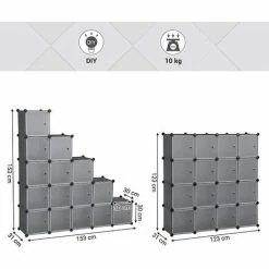 SONGMICS Meuble De Rangement Modulable, 16 Compartiments, Étagère En Plastique, Avec Portes, Pour Vêtements, Chaussures, Jouets, Livres, Assemblage Facile, Gris LPC443G01 - Gris -SONGMICS Soldes 55481872 5