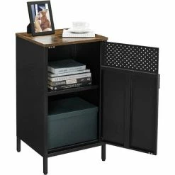 SONGMICS Table De Chevet, Table D’appoint, Meuble De Rangement, Avec Porte, Avec étagère Réglable, Cadre En Acier, Pour Salon, Chambre, Style Industriel, Marron Rustique Et Noir LSC101B01 - Marron Rustique Et Noir