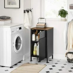 SONGMICS Table De Chevet, Table D’appoint, Meuble De Rangement, Avec Porte, Avec étagère Réglable, Cadre En Acier, Pour Salon, Chambre, Style Industriel, Marron Rustique Et Noir LSC101B01 - Marron Rustique Et Noir -SONGMICS Soldes 55481875 3