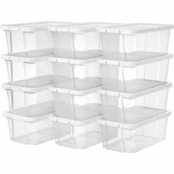 SONGMICS Lot De 12 Boîtes à Chaussures Avec Couvercle， Boîte De Rangement Pour Chaussures, Outils De Couture, Petite Boîte, Jusqu’à La Pointure De 41, Transparente LSP12WT - Transparente