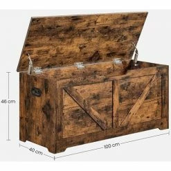 VASAGLE Coffre De Rangement Intérieur, Banc à Chaussures, Pouf, Banquette, Rangement Pour Jouet Enfant, Avec Charnières De Sécurité, Style Grange, 100 X 40 X 46 Cm, Marron Rustique Par SONGMICS LSB060T01 - Marron Rustique -SONGMICS Soldes 55482080 5