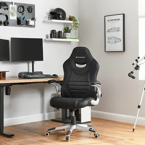 SONGMICS Siège De Bureau Pivotant, Fauteuil Ergonomique, Avec Accoudoirs Pliables, Piètement En étoile En Nylon, Charge Maximale 150 Kg, Noir OBG63BK - Noir 3 SONGMICS Siège De Bureau Pivotant, Fauteuil Ergonomique, Avec Accoudoirs Pliables, Piètement En étoile En Nylon, Charge Maximale 150 Kg, Noir OBG63BK - Noir