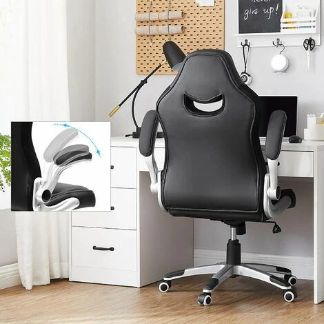 SONGMICS Siège De Bureau Pivotant, Fauteuil Ergonomique, Avec Accoudoirs Pliables, Piètement En étoile En Nylon, Charge Maximale 150 Kg, Noir OBG63BK - Noir 4 SONGMICS Siège De Bureau Pivotant, Fauteuil Ergonomique, Avec Accoudoirs Pliables, Piètement En étoile En Nylon, Charge Maximale 150 Kg, Noir OBG63BK - Noir – Image 2