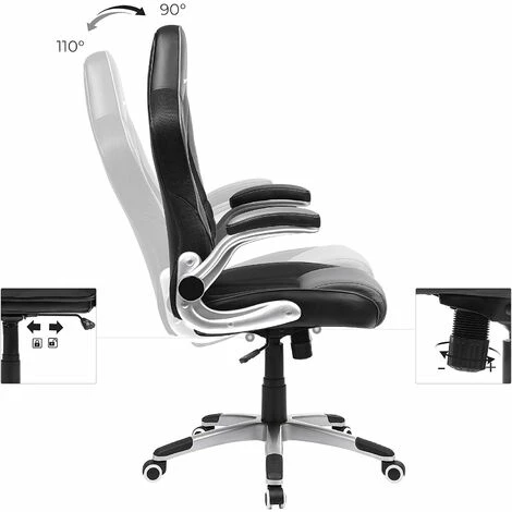 SONGMICS Siège De Bureau Pivotant, Fauteuil Ergonomique, Avec Accoudoirs Pliables, Piètement En étoile En Nylon, Charge Maximale 150 Kg, Noir OBG63BK - Noir 5 SONGMICS Siège De Bureau Pivotant, Fauteuil Ergonomique, Avec Accoudoirs Pliables, Piètement En étoile En Nylon, Charge Maximale 150 Kg, Noir OBG63BK - Noir – Image 3
