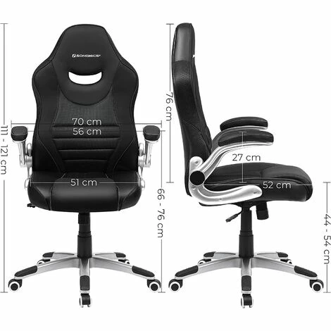 SONGMICS Siège De Bureau Pivotant, Fauteuil Ergonomique, Avec Accoudoirs Pliables, Piètement En étoile En Nylon, Charge Maximale 150 Kg, Noir OBG63BK - Noir 7 SONGMICS Siège De Bureau Pivotant, Fauteuil Ergonomique, Avec Accoudoirs Pliables, Piètement En étoile En Nylon, Charge Maximale 150 Kg, Noir OBG63BK - Noir – Image 5