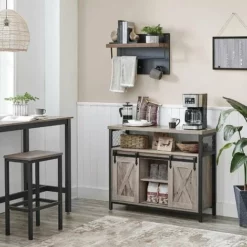 VASAGLE Buffet De Salle à Manger, Placard De Cuisine, Meuble De Rangement, Armoire, Portes De Grange Voulissantes, Étagère Réglable, Style IIdustriel, Pour Salon, Grège Et Noir Par SONGMICS LSC092B02 - Grège Et Noir -SONGMICS Soldes 55482829 3