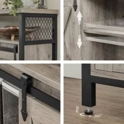 VASAGLE Buffet De Salle à Manger, Placard De Cuisine, Meuble De Rangement, Armoire, Portes De Grange Voulissantes, Étagère Réglable, Style IIdustriel, Pour Salon, Grège Et Noir Par SONGMICS LSC092B02 - Grège Et Noir -SONGMICS Soldes 55482829 4