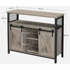 VASAGLE Buffet De Salle à Manger, Placard De Cuisine, Meuble De Rangement, Armoire, Portes De Grange Voulissantes, Étagère Réglable, Style IIdustriel, Pour Salon, Grège Et Noir Par SONGMICS LSC092B02 - Grège Et Noir -SONGMICS Soldes 55482829 5