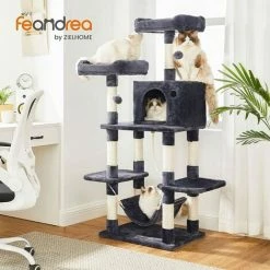 FEANDREA Arbre à Chat Pompons, Tour De Jeux 150 Cm, Gris Anthracite Par SONGMICS PCT85G - Gris Anthracite