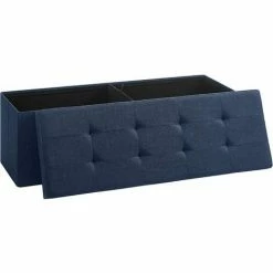 SONGMICS Banc Avec Espace De Rangement, Siège, Coffre De Rangement, Pliable, Capacité De Charge 300 Kg, 120 L, 110 X 38 X 38 Cm, Imitation Lin, Bleu Foncé LSF77IN - Bleu Foncé