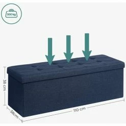 SONGMICS Banc Avec Espace De Rangement, Siège, Coffre De Rangement, Pliable, Capacité De Charge 300 Kg, 120 L, 110 X 38 X 38 Cm, Imitation Lin, Bleu Foncé LSF77IN - Bleu Foncé -SONGMICS Soldes 55540723 5
