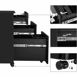 SONGMICS Caisson De Bureau, Placard De Rangement Mobile, Avec Roulettes Et Serrure, Pour Documents Et Dossier Suspendu, Avec 3 Tiroirs, Noir OFC030B01 -SONGMICS Soldes 55540726 3