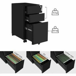 SONGMICS Caisson De Bureau, Placard De Rangement Mobile, Avec Roulettes Et Serrure, Pour Documents Et Dossier Suspendu, Avec 3 Tiroirs, Noir OFC030B01 -SONGMICS Soldes 55540726 4