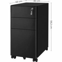 SONGMICS Caisson De Bureau, Placard De Rangement Mobile, Avec Roulettes Et Serrure, Pour Documents Et Dossier Suspendu, Avec 3 Tiroirs, Noir OFC030B01 -SONGMICS Soldes 55540726 5