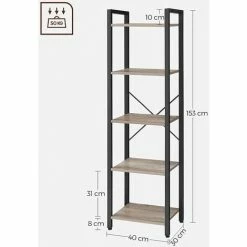 VASAGLE Étagère à 5 Niveaux, Bibliothèque, Meuble De Rangement, Avec Sructure En Acier, Pour Salon, Bureau, Entrée, Style Industriel, Grège Et Noir Par SONGMICS LLS100B02 - Grège Et Noir -SONGMICS Soldes 55540727 5