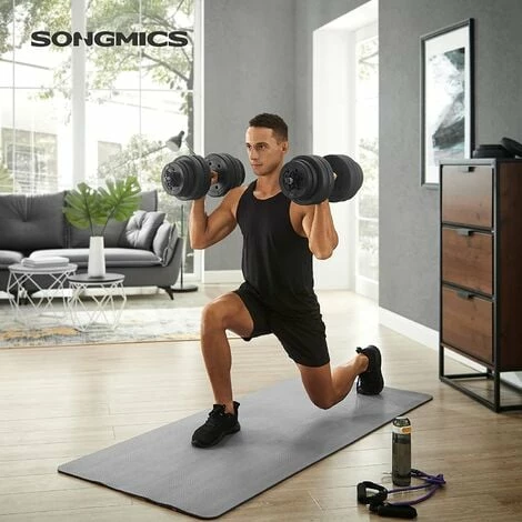 Haltères Lot De 2 Courts Revêtement Plastique 30kg Par SONGMICS - Noir 4 Haltères Lot De 2 Courts Revêtement Plastique 30kg Par SONGMICS - Noir – Image 2