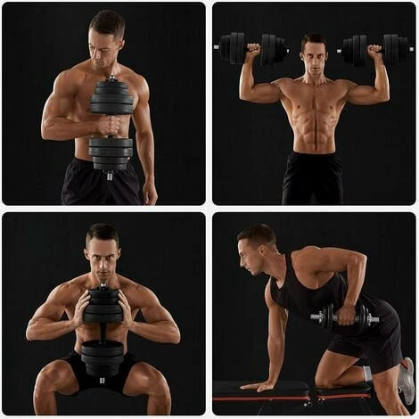 Haltères Lot De 2 Courts Revêtement Plastique 30kg Par SONGMICS - Noir 5 Haltères Lot De 2 Courts Revêtement Plastique 30kg Par SONGMICS - Noir – Image 3