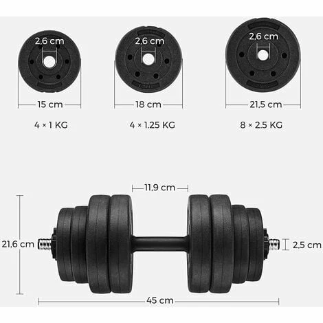 Haltères Lot De 2 Courts Revêtement Plastique 30kg Par SONGMICS - Noir 7 Haltères Lot De 2 Courts Revêtement Plastique 30kg Par SONGMICS - Noir – Image 5