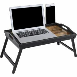 Table De Lit Avec Pieds En Bambou Réglables, Support Pour Ordinateur Portable, Plateau Snack Petit-déjeuner, Marron Rustique LLD106B01 Par SONGMICS - Marron Rustique