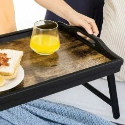 Table De Lit Avec Pieds En Bambou Réglables, Support Pour Ordinateur Portable, Plateau Snack Petit-déjeuner, Marron Rustique LLD106B01 Par SONGMICS - Marron Rustique -SONGMICS Soldes 55540734 3
