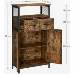 VASAGLE Meuble De Rangement, Buffet, Placard, Avec Tiroir Et Étagère Réglable, Meuble De Salle De Bain, Cadre En Acier, Pour Salon, Cuisine, Style Industriel, Marron Rustique Et Noir Par SONGMICS LSC261B01 - Marron Rustique Et Noir -SONGMICS Soldes 55540737 5