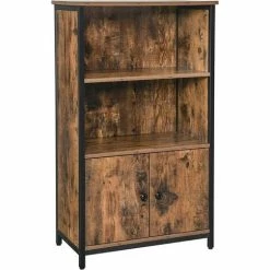 VASAGLE Meuble De Rangement, Armoire, Placard, Bibliothèque, 2 Compartiments Ouvert Et 1 Compartiment Fermé à Double Porte, Structure En Acier, Pour Salon, Cuisine, Marron Rustique Et Noir Par SONGMICS LSC65BX - Marron Rustique Et Noir